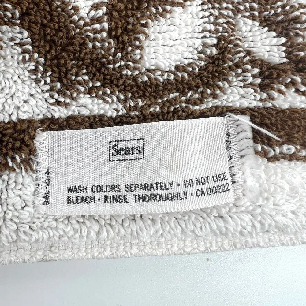 Vintage Sears Set of Two Brown Cream Sculpted Bath Towels 42 x 24